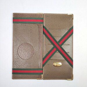NWOT Vintage Gucci Leather Magic Flip Long Wallet Green Red Stripe Ribbon